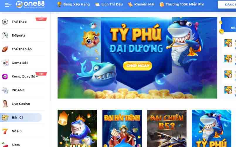 Thế giới cá cược thể thao, casino và slot game tại one88 vô cùng đa dạng